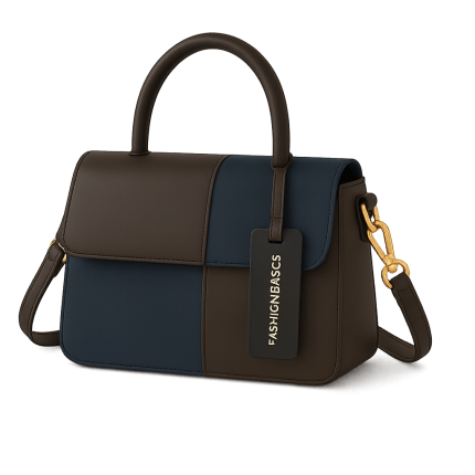 Elegant Two-Tone Faux Leather Handbag – Blue & Chocolate Brown
